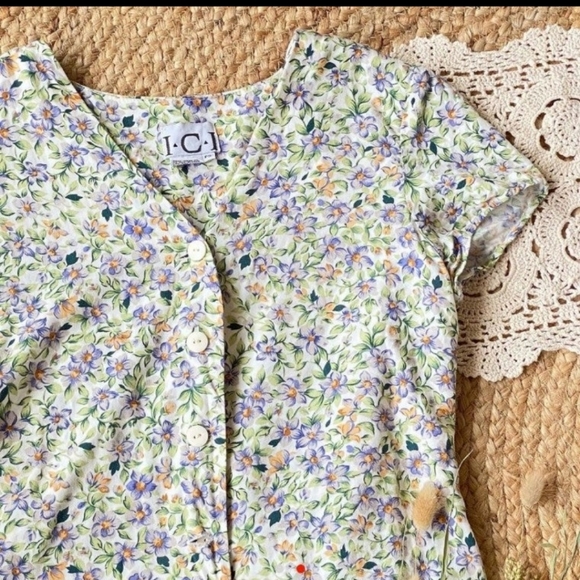 SOLD Vtg 90s floral romper mini dress skort - Picture 2 of 12